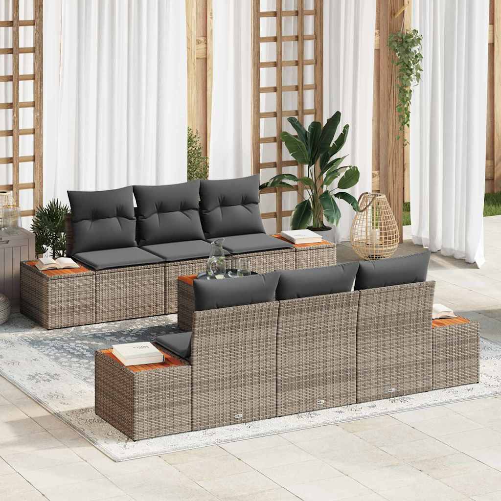 Set Divano da Giardino con cuscino 7 pcs Grigio Poly Rattan | homemem39