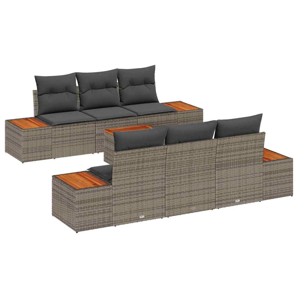 Set Divano da Giardino con cuscino 7 pcs Grigio Poly Rattan | homemem39