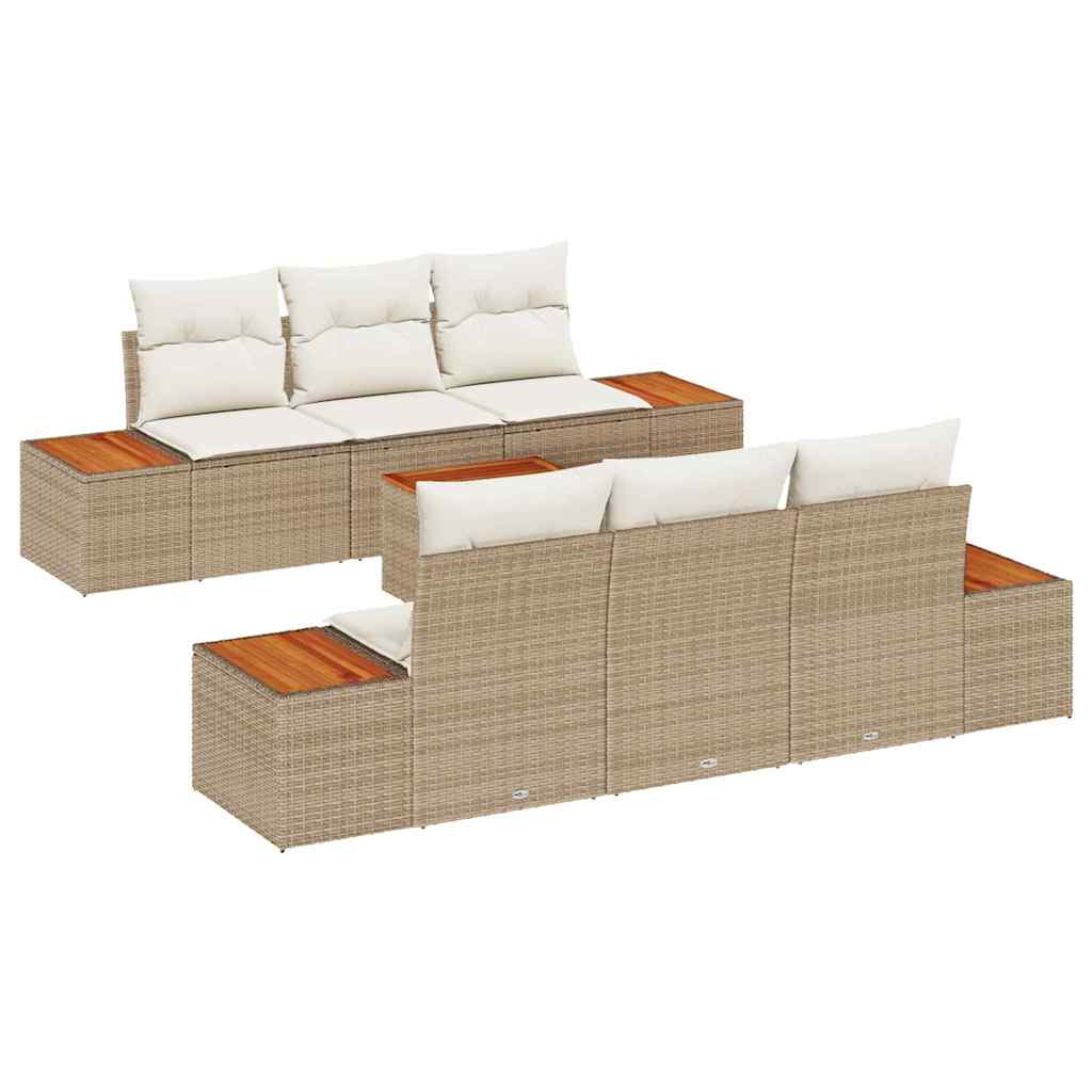 Set Divano da Giardino con cuscino 7 pcs Beige Poly Rattan