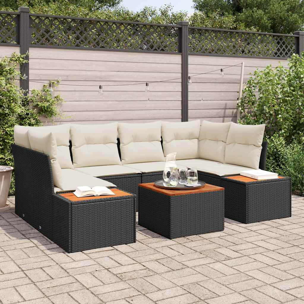 Set Divano da Giardino con cuscino 6 pcs Nero Poly Rattan | homemem39