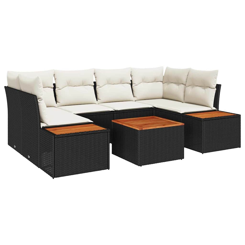 Set Divano da Giardino con cuscino 6 pcs Nero Poly Rattan | homemem39