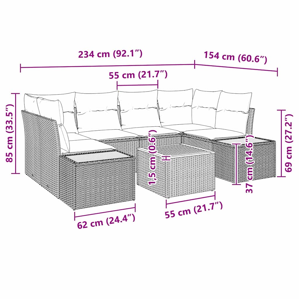 Set Divano da Giardino con cuscino 6 pcs Beige Poly Rattan | homemem39