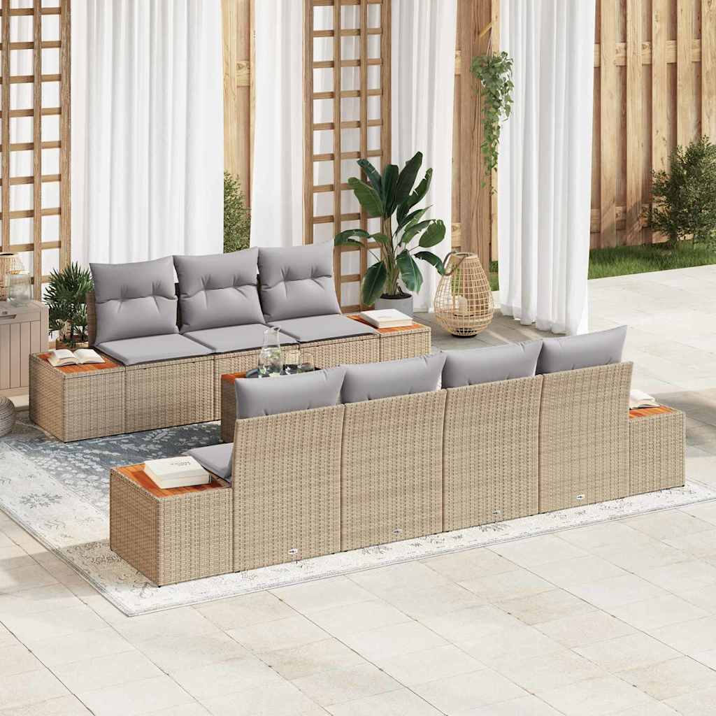 Set Divano da Giardino con cuscino 8 pcs Beige Poly Rattan | homemem39
