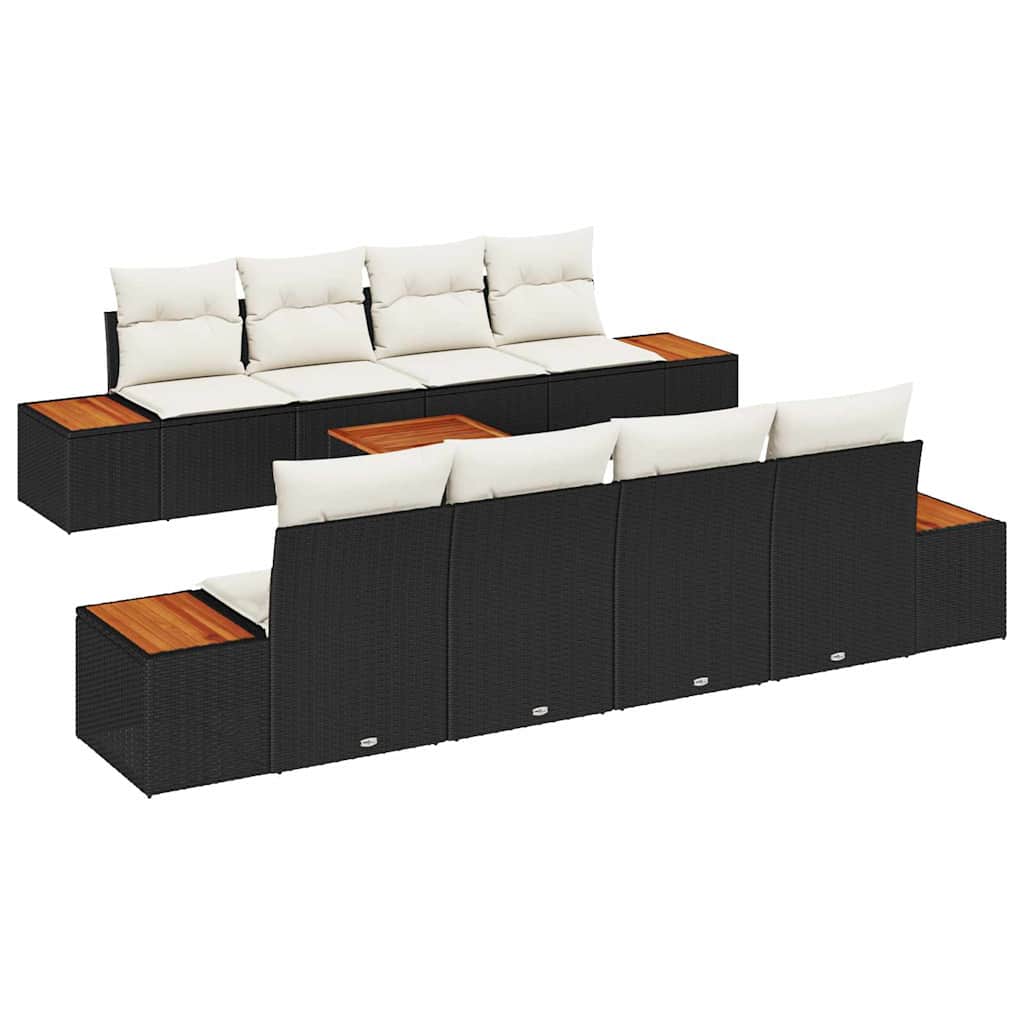 Set Divano da Giardino con cuscino 9 pcs Nero Poly Rattan | homemem39