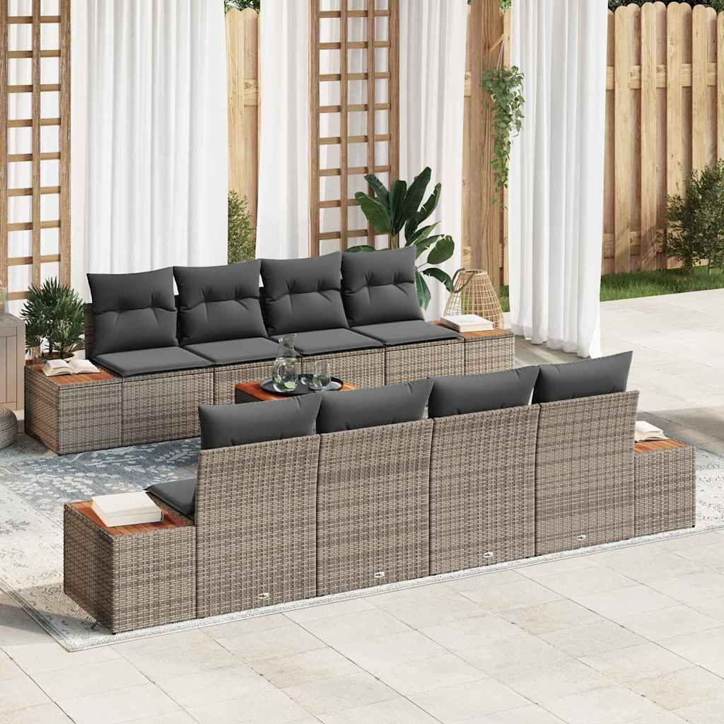 Set Divano da Giardino con cuscino 9 pcs Grigio Poly Rattan | homemem39