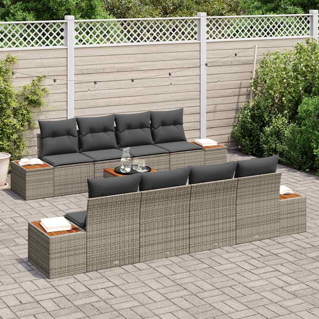 Set Divano da Giardino con cuscino 9 pcs Grigio Poly Rattan | homemem39