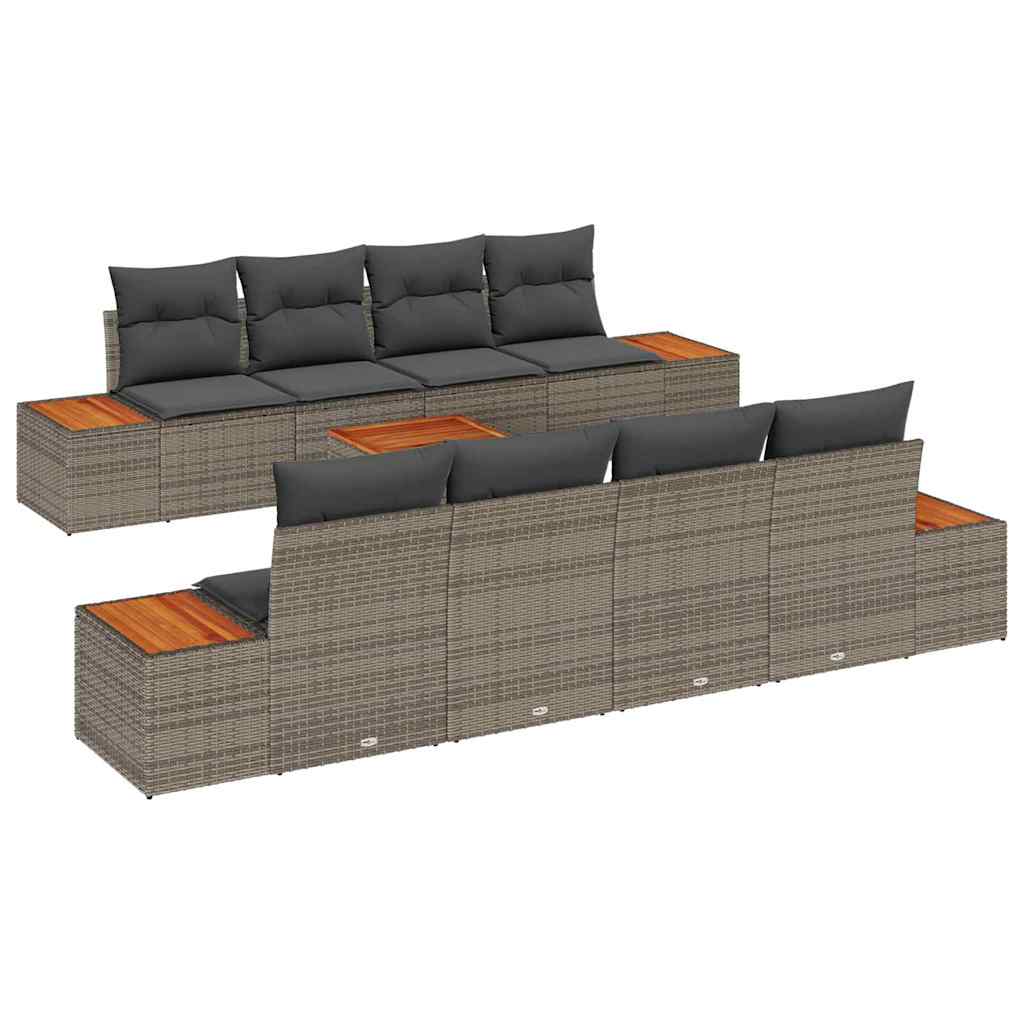 Set Divano da Giardino con cuscino 9 pcs Grigio Poly Rattan | homemem39