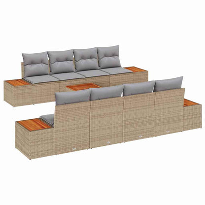 Set Divano da Giardino con cuscino 9 pcs Beige Poly Rattan | homemem39