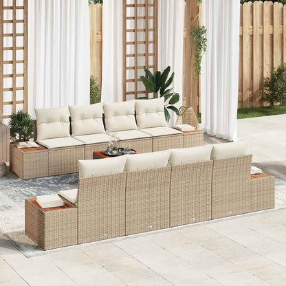 Set Divano da Giardino con cuscino 9 pcs Beige Poly Rattan | homemem39