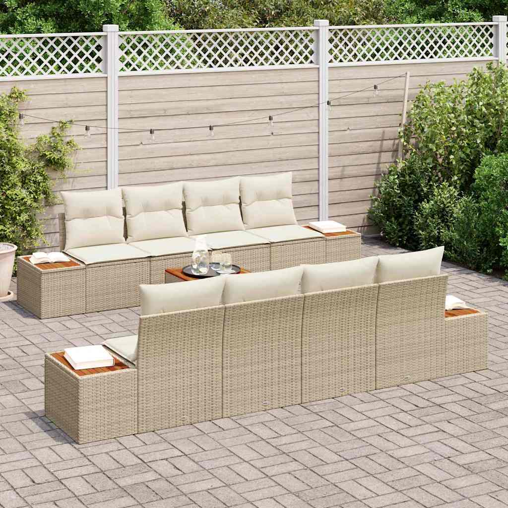 Set Divano da Giardino con cuscino 9 pcs Beige Poly Rattan | homemem39