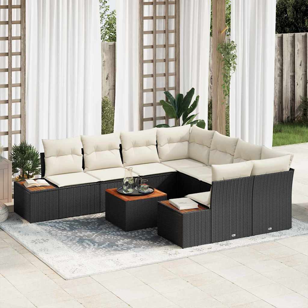 Set Divano da Giardino con cuscino 9 pcs Nero Poly Rattan | homemem39