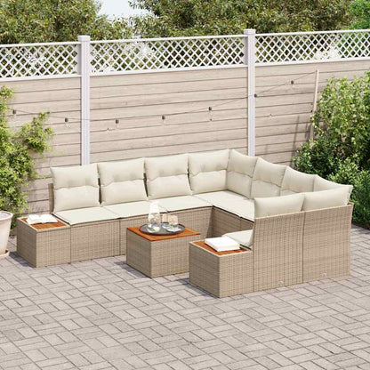 Set Divano da Giardino con cuscino 9 pcs Beige Poly Rattan | homemem39