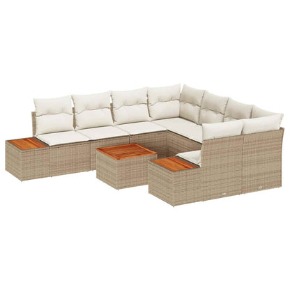 Set Divano da Giardino con cuscino 9 pcs Beige Poly Rattan | homemem39