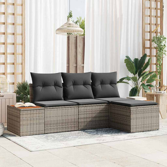Set Divano da Giardino con cuscino 4 pcs Grigio polyrattan