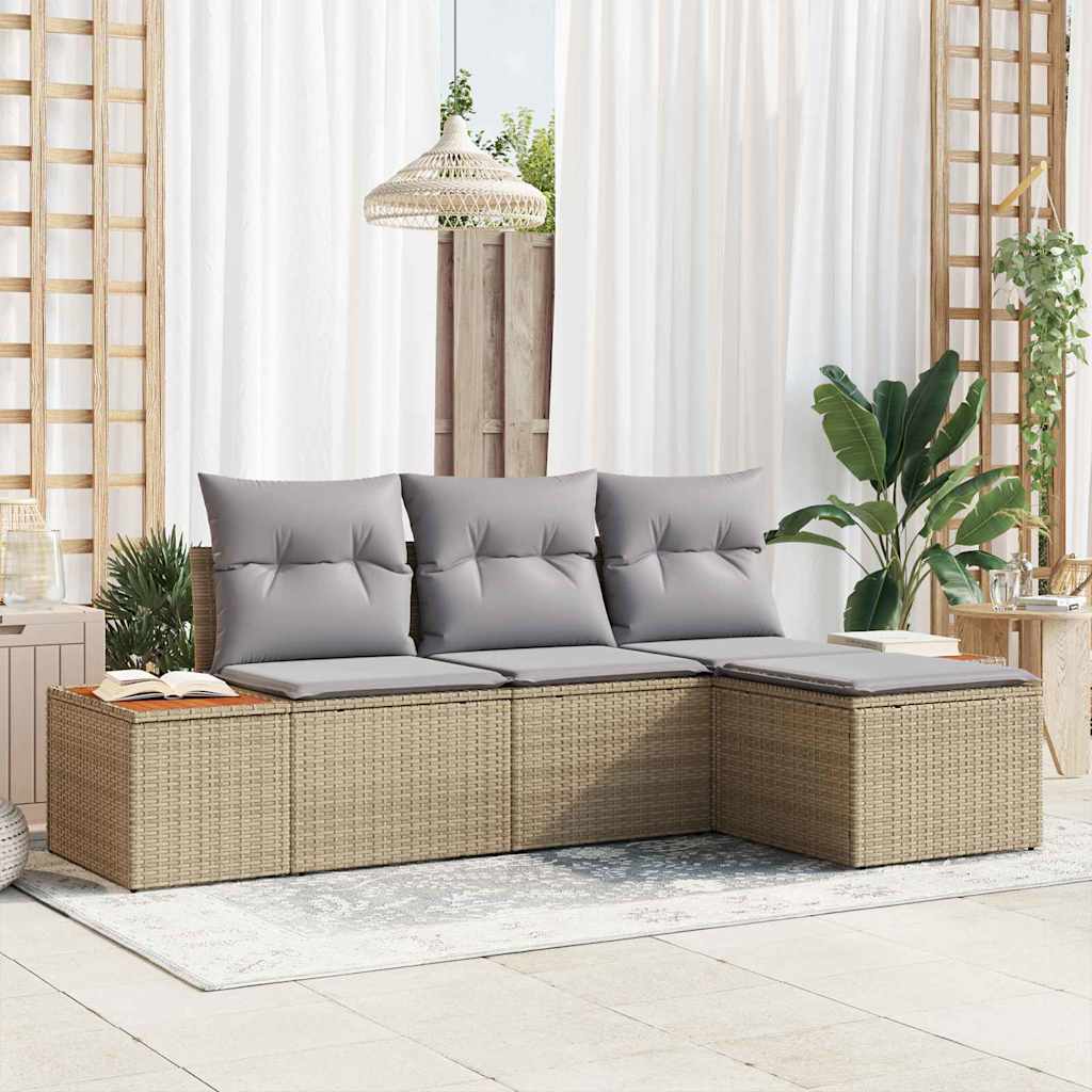 Set Divano da Giardino con cuscino 4 pcs Beige polyrattan | homemem39