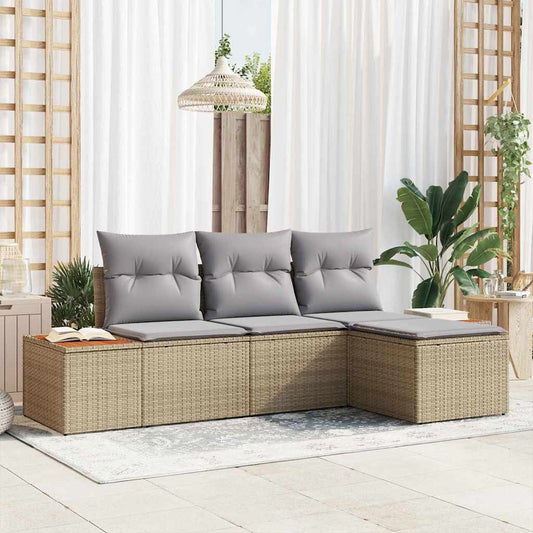 Set Divano da Giardino con cuscino 4 pcs Beige polyrattan