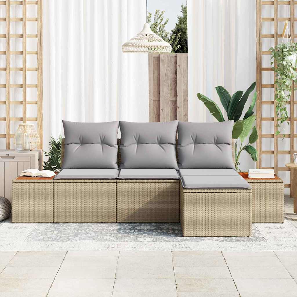 Set Divano da Giardino con cuscino 4 pcs Beige polyrattan | homemem39