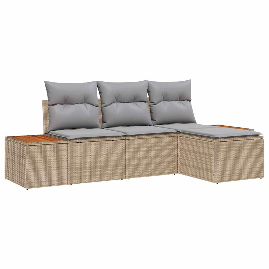 Set Divano da Giardino con cuscino 4 pcs Beige polyrattan | homemem39