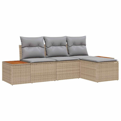 Set Divano da Giardino con cuscino 4 pcs Beige polyrattan | homemem39