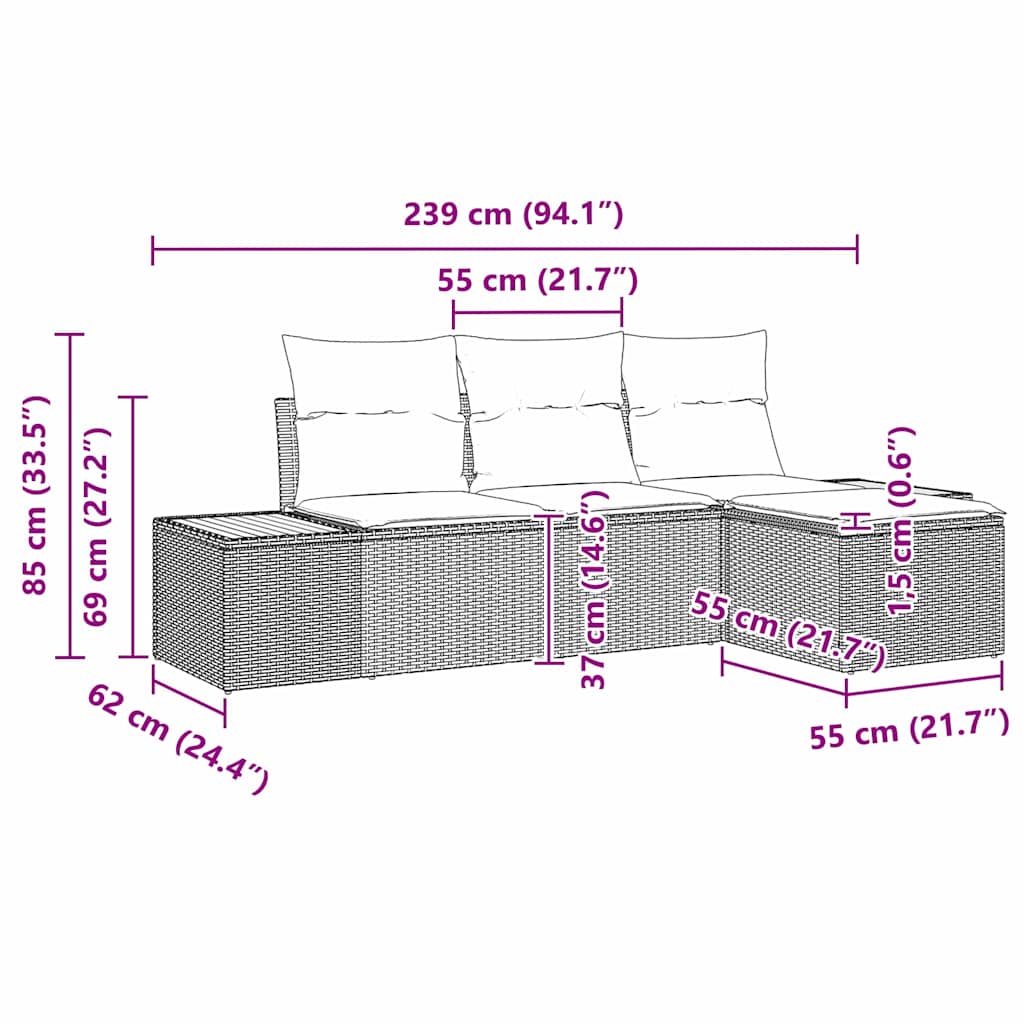 Set Divano da Giardino con cuscino 4 pcs Beige polyrattan | homemem39