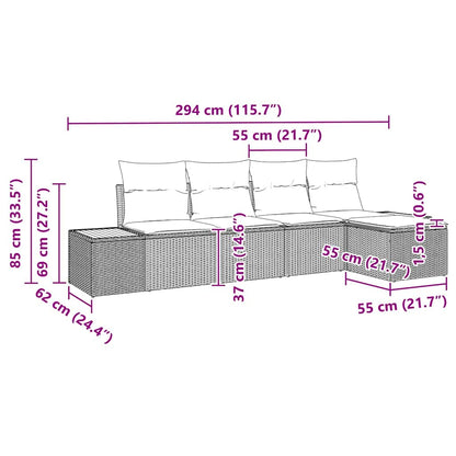 Set Divano da Giardino con cuscino 5 pcs Grigio Poly Rattan | homemem39