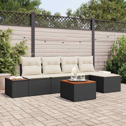 Set Divano da Giardino con cuscino 6 pcs Nero Poly Rattan | homemem39