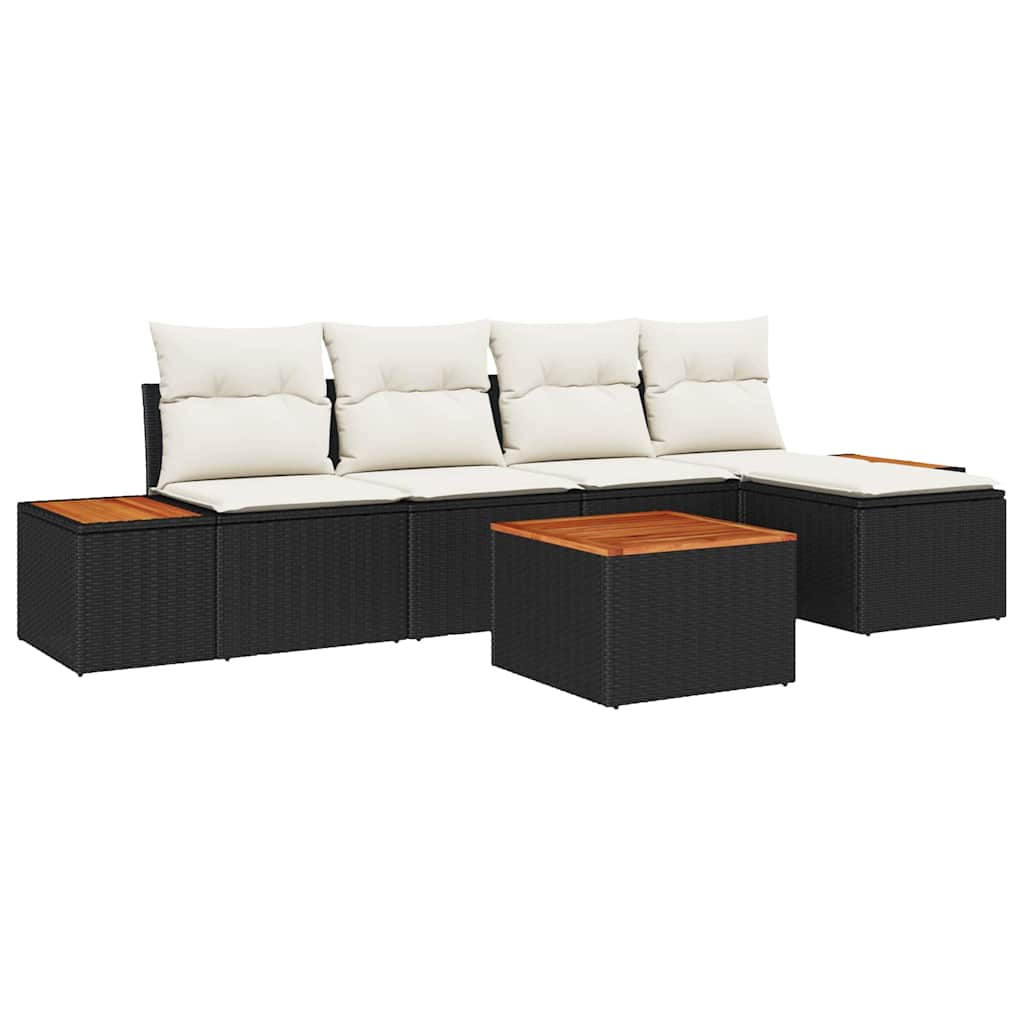 Set Divano da Giardino con cuscino 6 pcs Nero Poly Rattan | homemem39