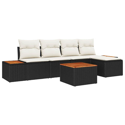 Set Divano da Giardino con cuscino 6 pcs Nero Poly Rattan | homemem39