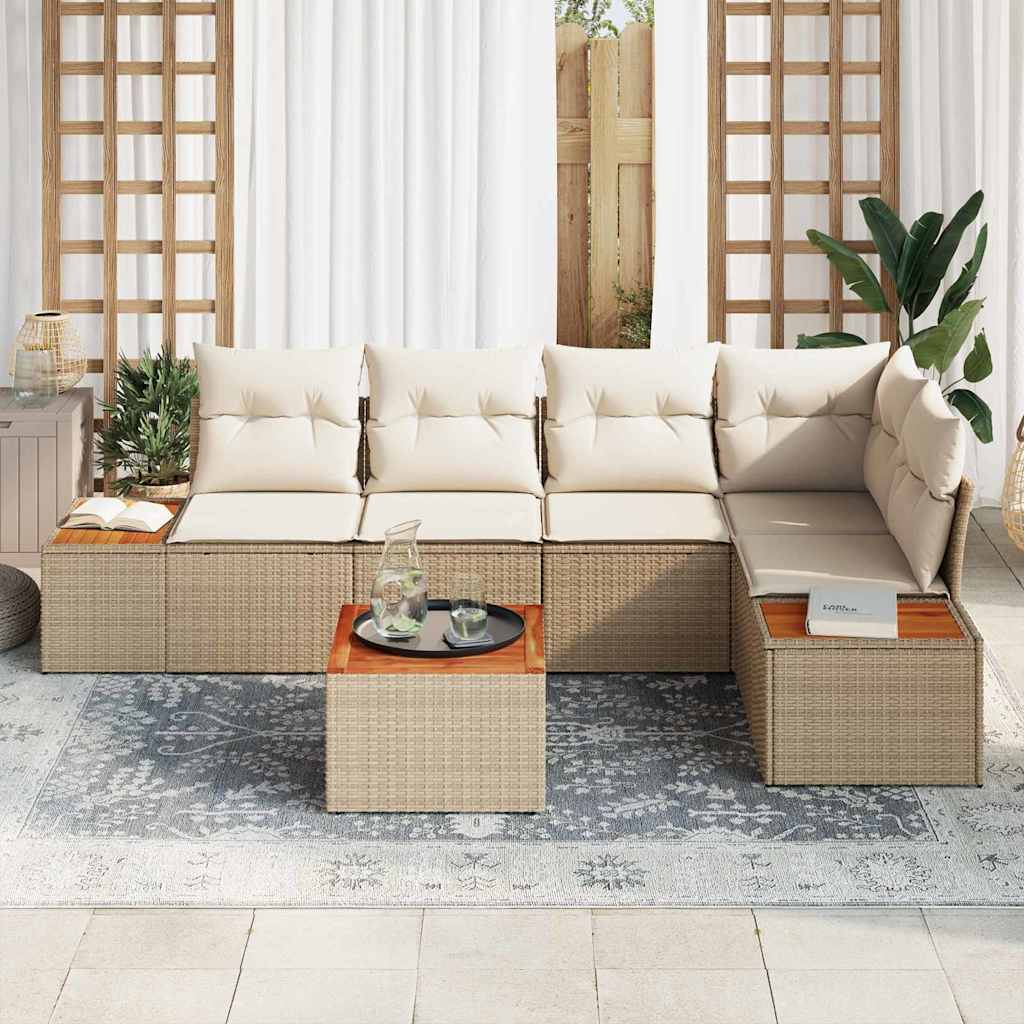 Set Divano da Giardino con cuscino 6 pcs Beige Poly Rattan