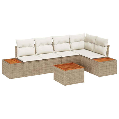 Set Divano da Giardino con cuscino 6 pcs Beige Poly Rattan
