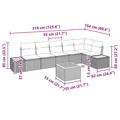 Set Divano da Giardino con cuscino 7 pcs Beige Poly Rattan | homemem39