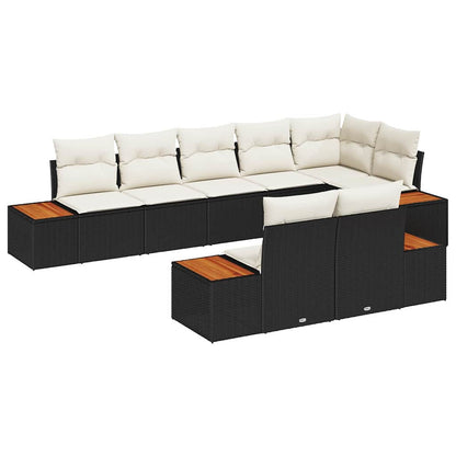 Set Divano da Giardino con cuscino 8 pcs Nero Poly Rattan | homemem39