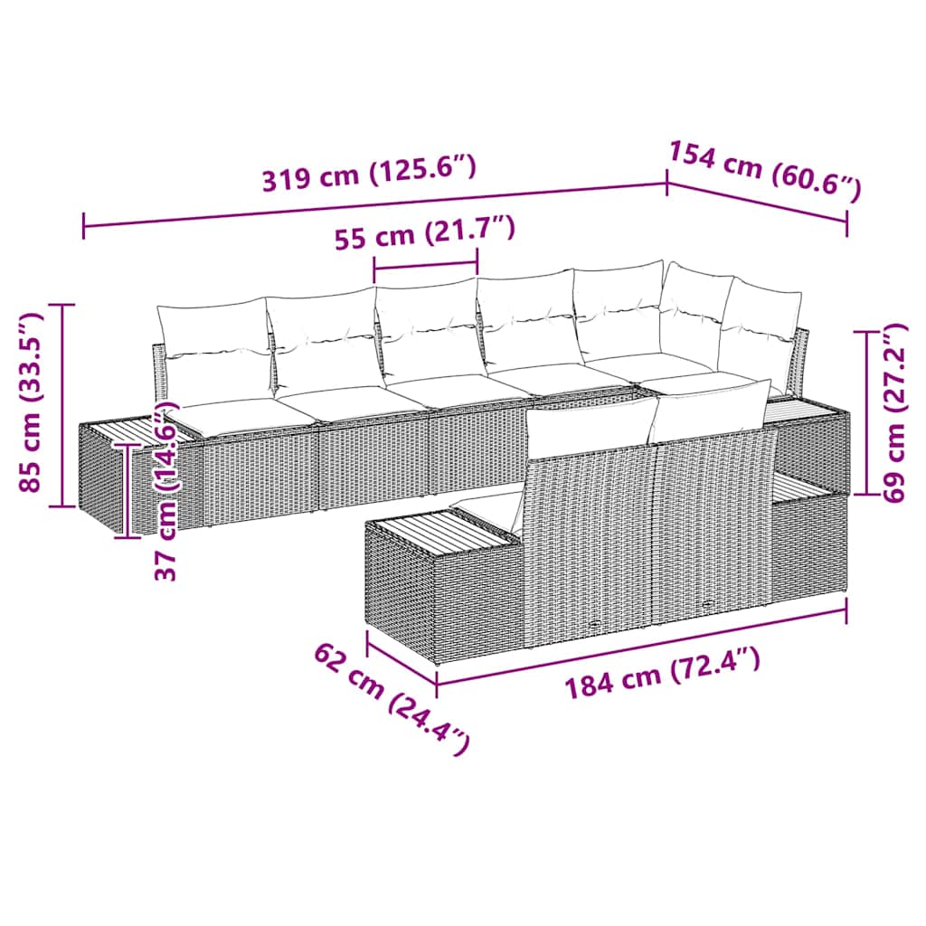 Set Divano da Giardino con cuscino 8 pcs Nero Poly Rattan | homemem39