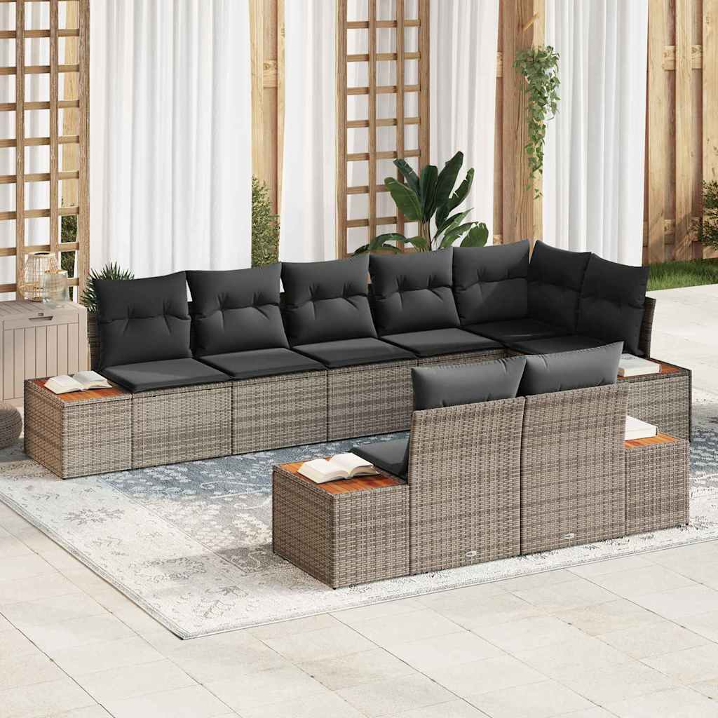 Set Divano da Giardino con cuscino 8 pcs Grigio Poly Rattan | homemem39
