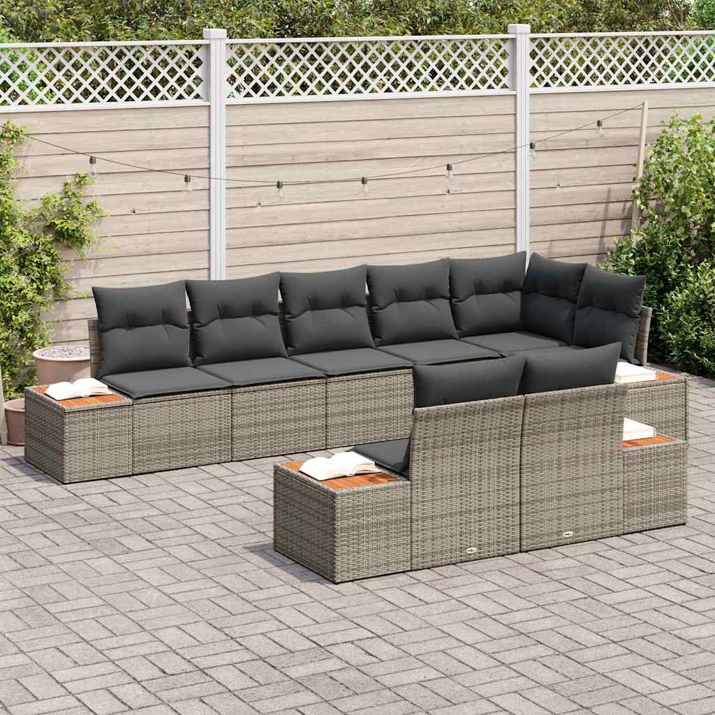 Set Divano da Giardino con cuscino 8 pcs Grigio Poly Rattan | homemem39