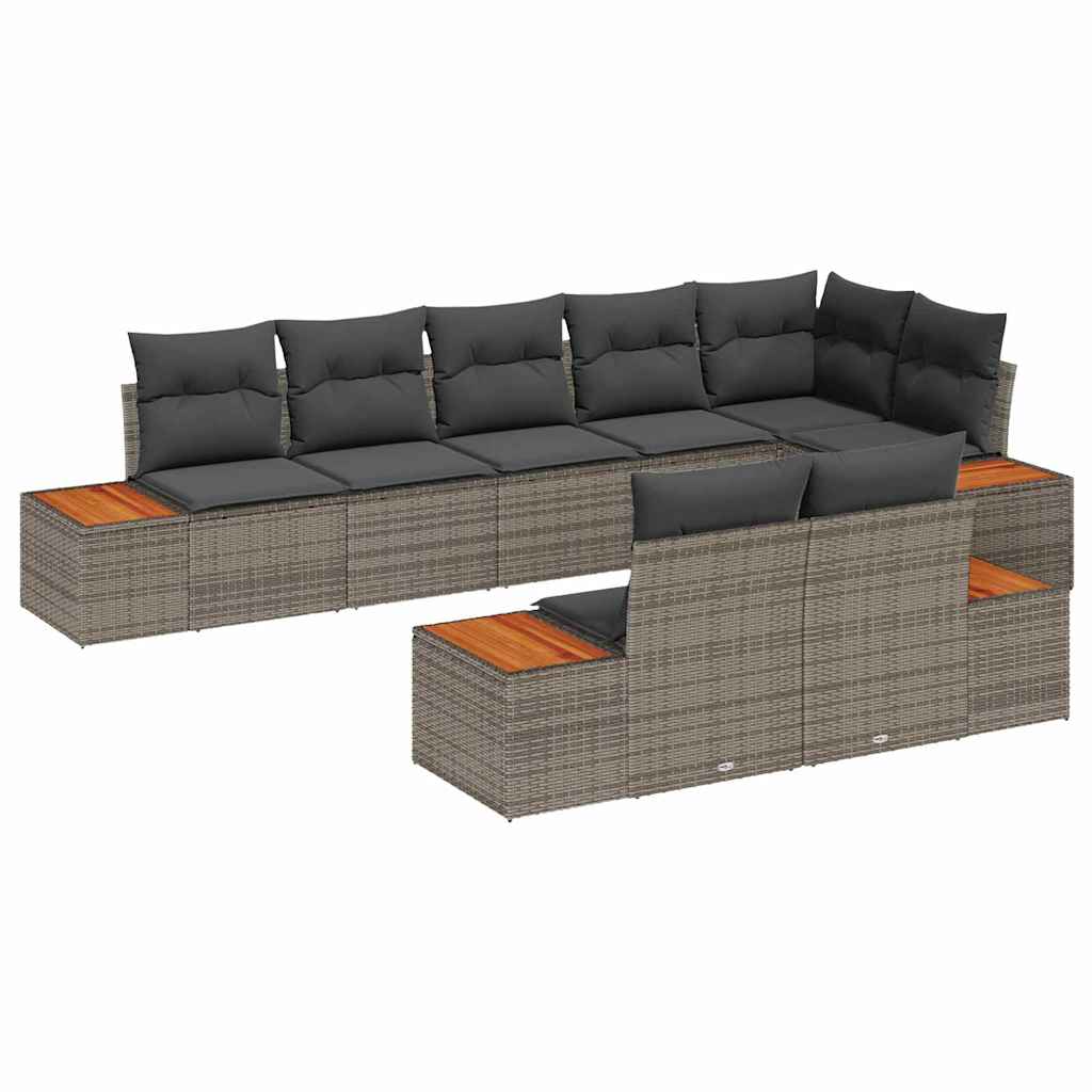Set Divano da Giardino con cuscino 8 pcs Grigio Poly Rattan | homemem39