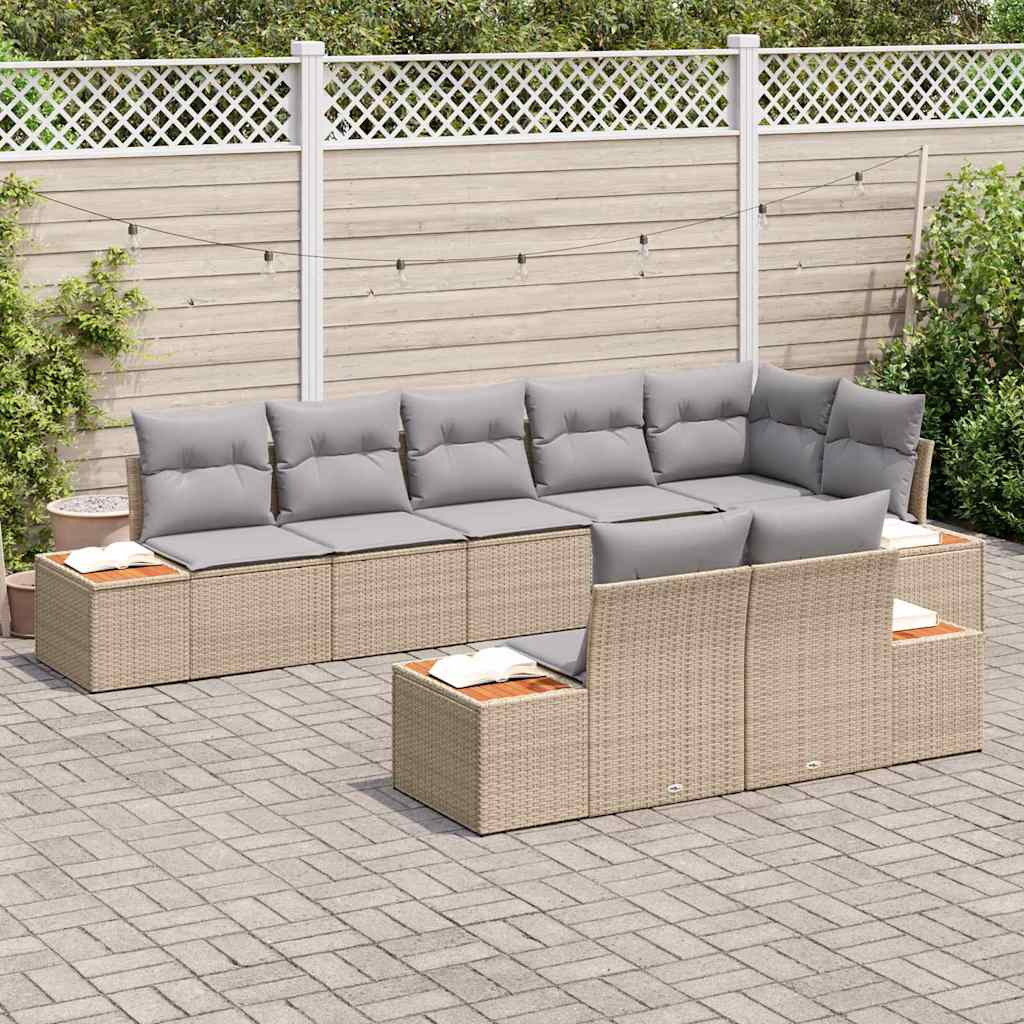Set Divano da Giardino con cuscino 8 pcs Beige Poly Rattan | homemem39