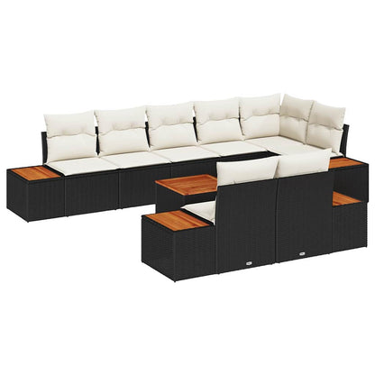 Set Divano da Giardino con cuscino 9 pcs Nero Poly Rattan | homemem39