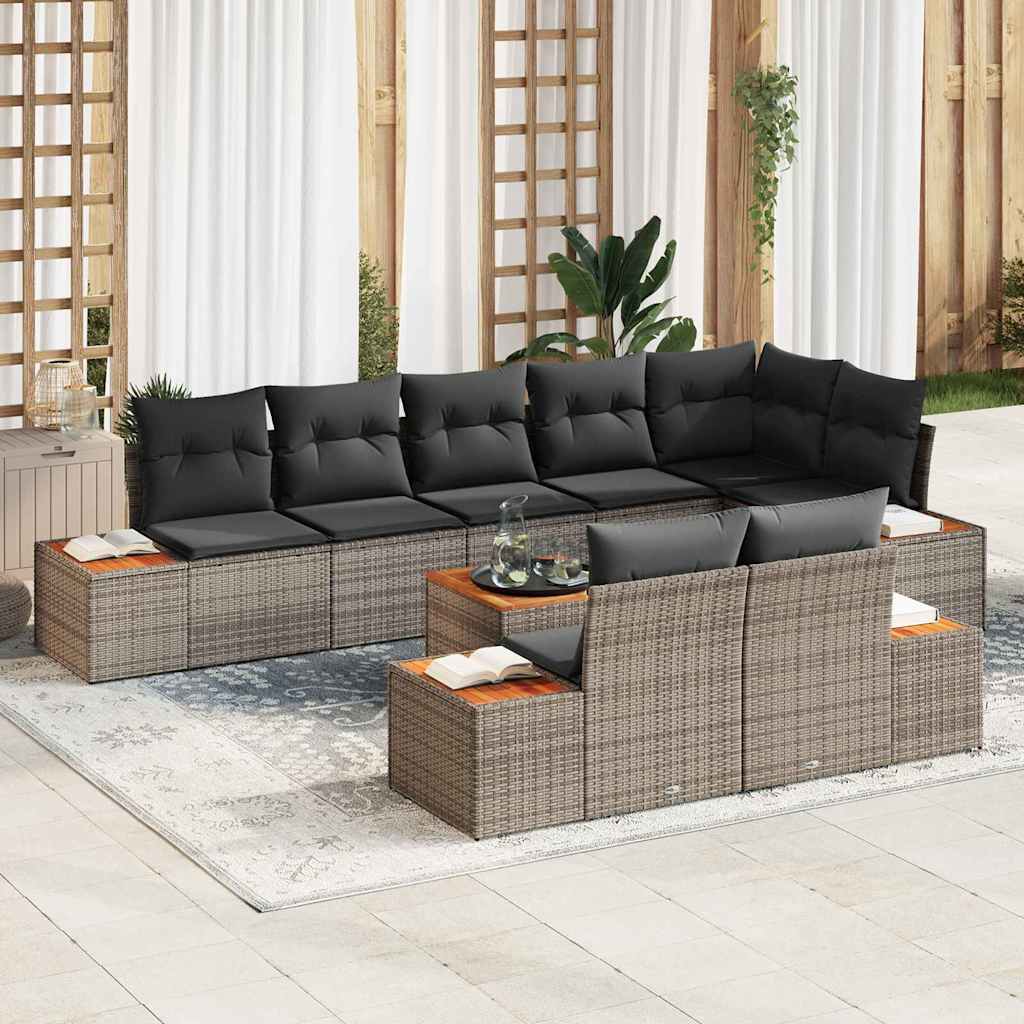 Set Divano da Giardino con cuscino 9 pcs Grigio Poly Rattan
