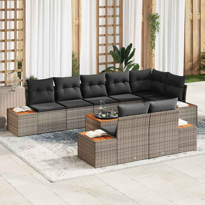 Set Divano da Giardino con cuscino 9 pcs Grigio Poly Rattan