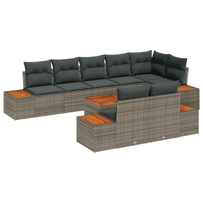Set Divano da Giardino con cuscino 9 pcs Grigio Poly Rattan | homemem39