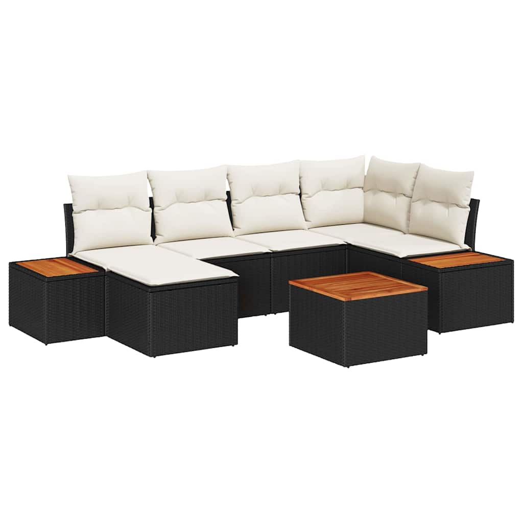 Set Divano da Giardino con cuscino 7 pcs Nero polyrattan