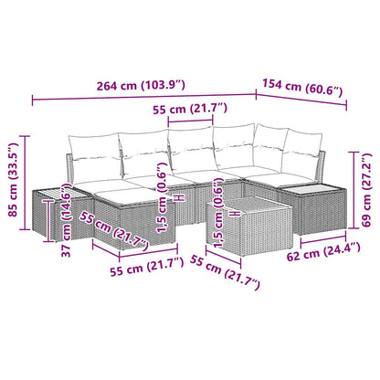 Set Divano da Giardino con cuscino 7 pcs Grigio polyrattan