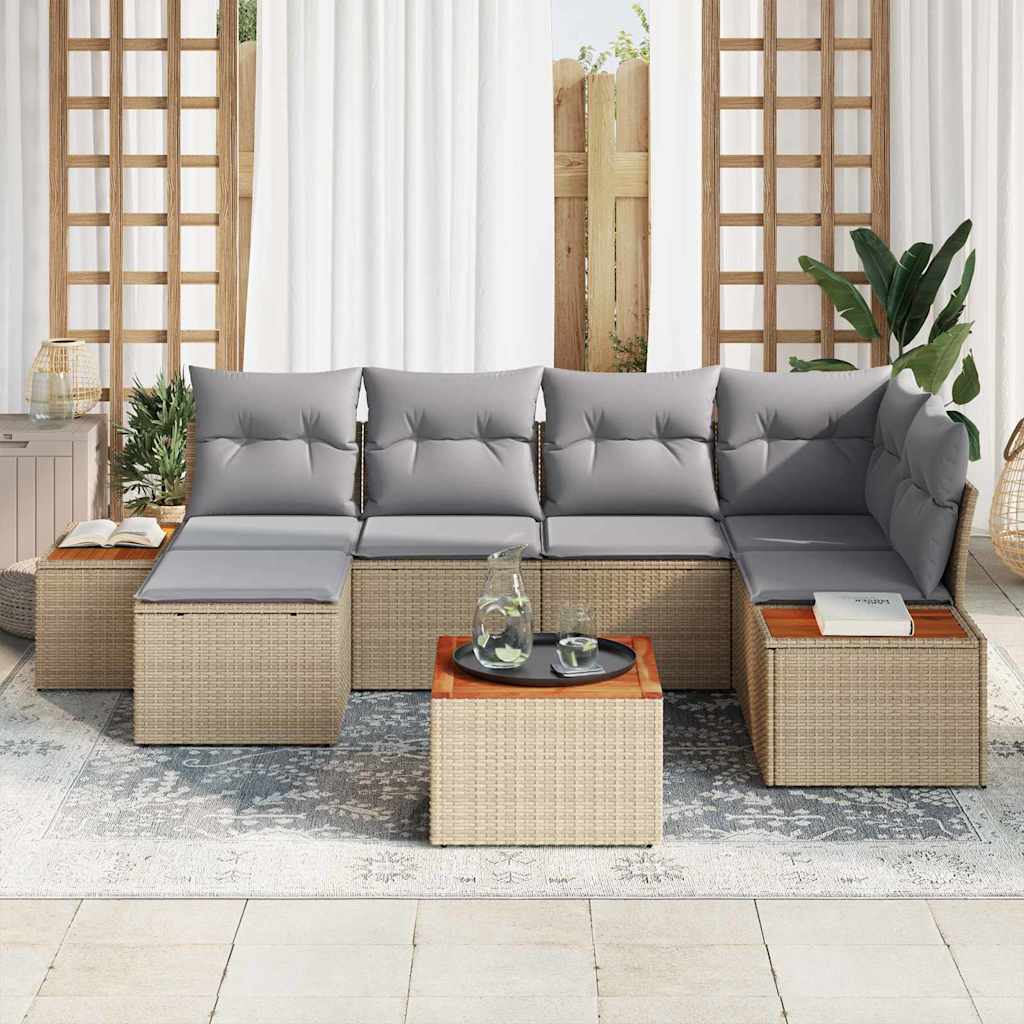 Set Divano da Giardino con cuscino 7 pcs Beige polyrattan