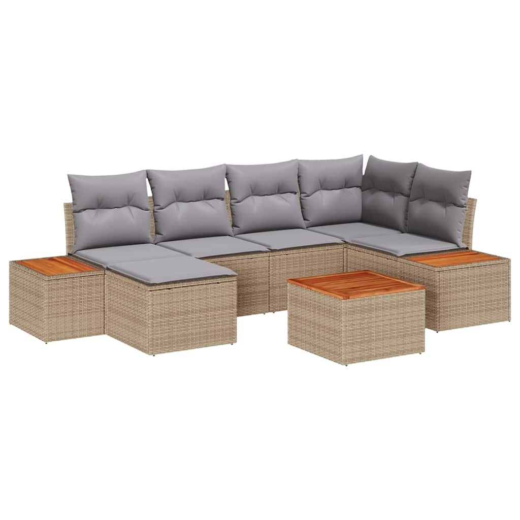Set Divano da Giardino con cuscino 7 pcs Beige polyrattan