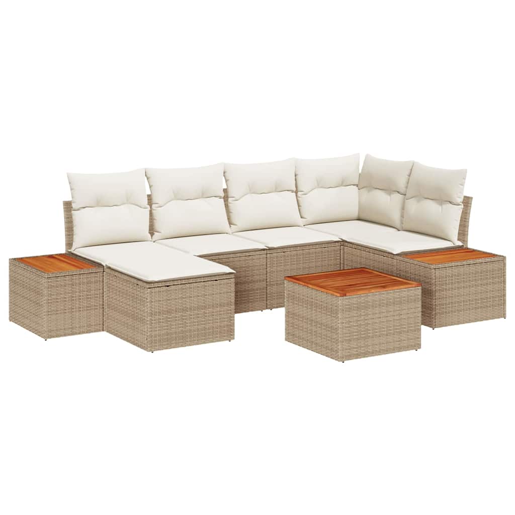 Set Divano da Giardino con cuscino 7 pcs Beige polyrattan