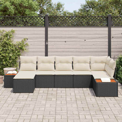 Set Divano da Giardino con cuscino 7 pcs Nero polyrattan