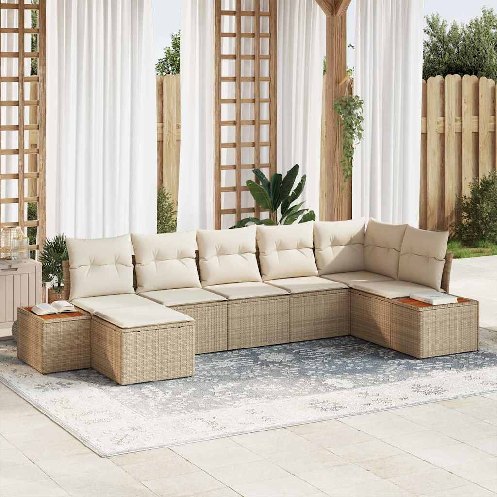 Set Divano da Giardino con cuscino 7 pcs Beige polyrattan