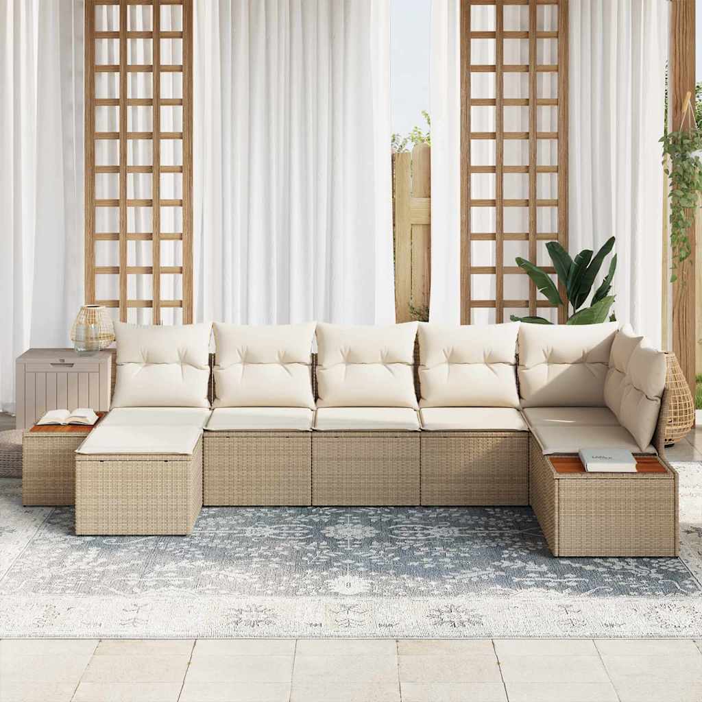 Set Divano da Giardino con cuscino 7 pcs Beige polyrattan