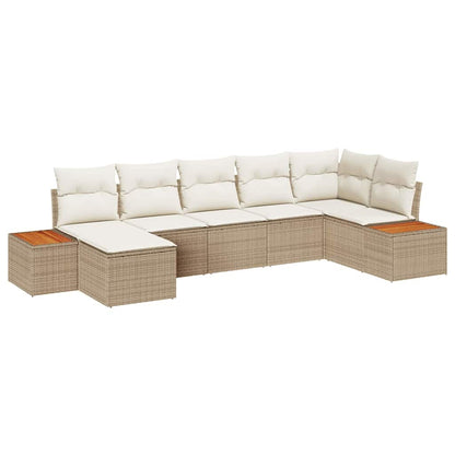 Set Divano da Giardino con cuscino 7 pcs Beige polyrattan